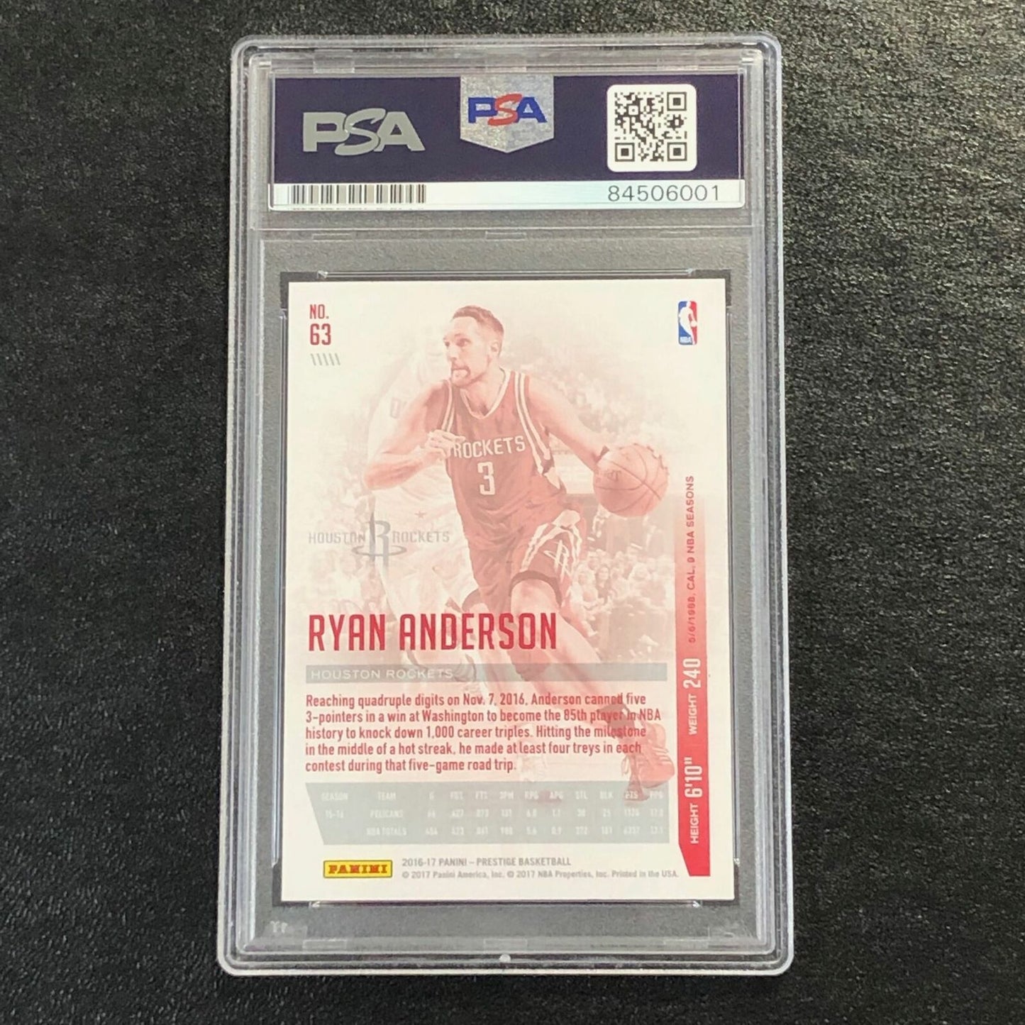 2016-17 Panini Prestige #63 Ryan Anderson Signed Card AUTO PSA Slabbed Rockets