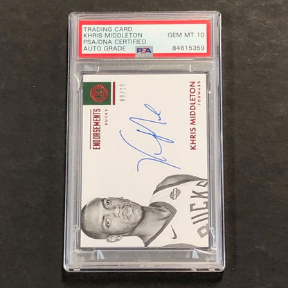 2017-18 PANINI ENCASED ENDORSEMENTS #E-KHM Khris Middleton Signed Card AUTO 10 P