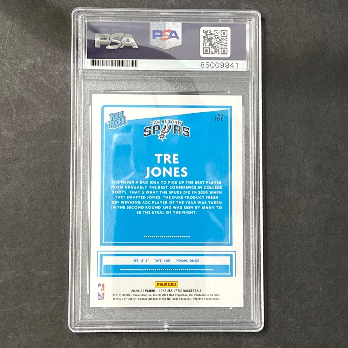 2020-21 Panini Donruss Optic #188 Tre Jones Signed Card AUTO PSA/DNA Slabbed RC
