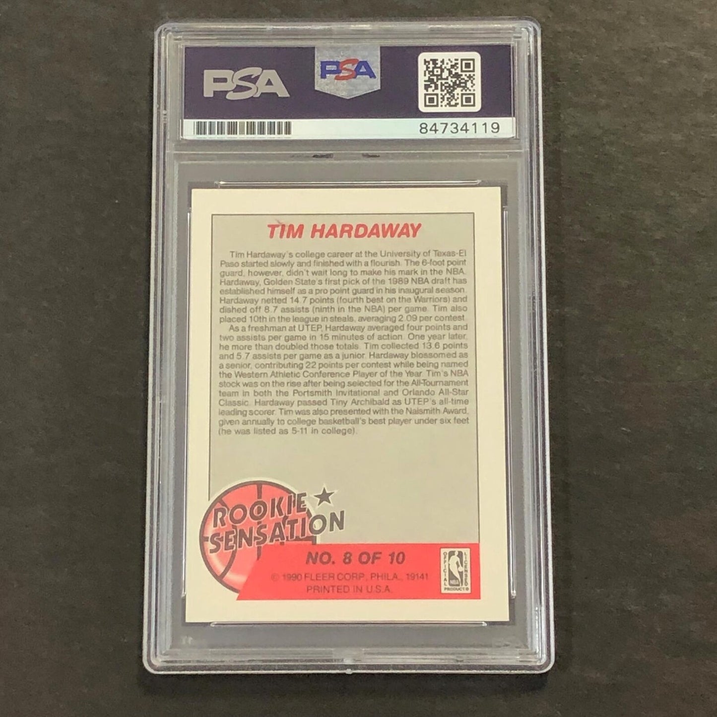 1990-91 Fleer Rookie Sensation #8 Tim Hardaway Signed Card AUTO Grade 10 PSA Sla