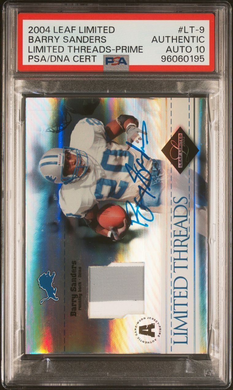 2004 Leaf Limited Threads-Prime #LT-9 Barry Sanders Signed Card PSA AUTO 10 Slab