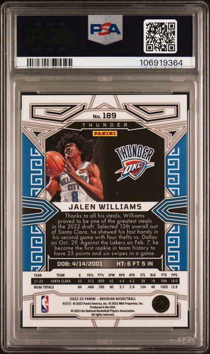 2022 Panini Obsidian #189 Jalen Williams signed card PSA 9 Auto A