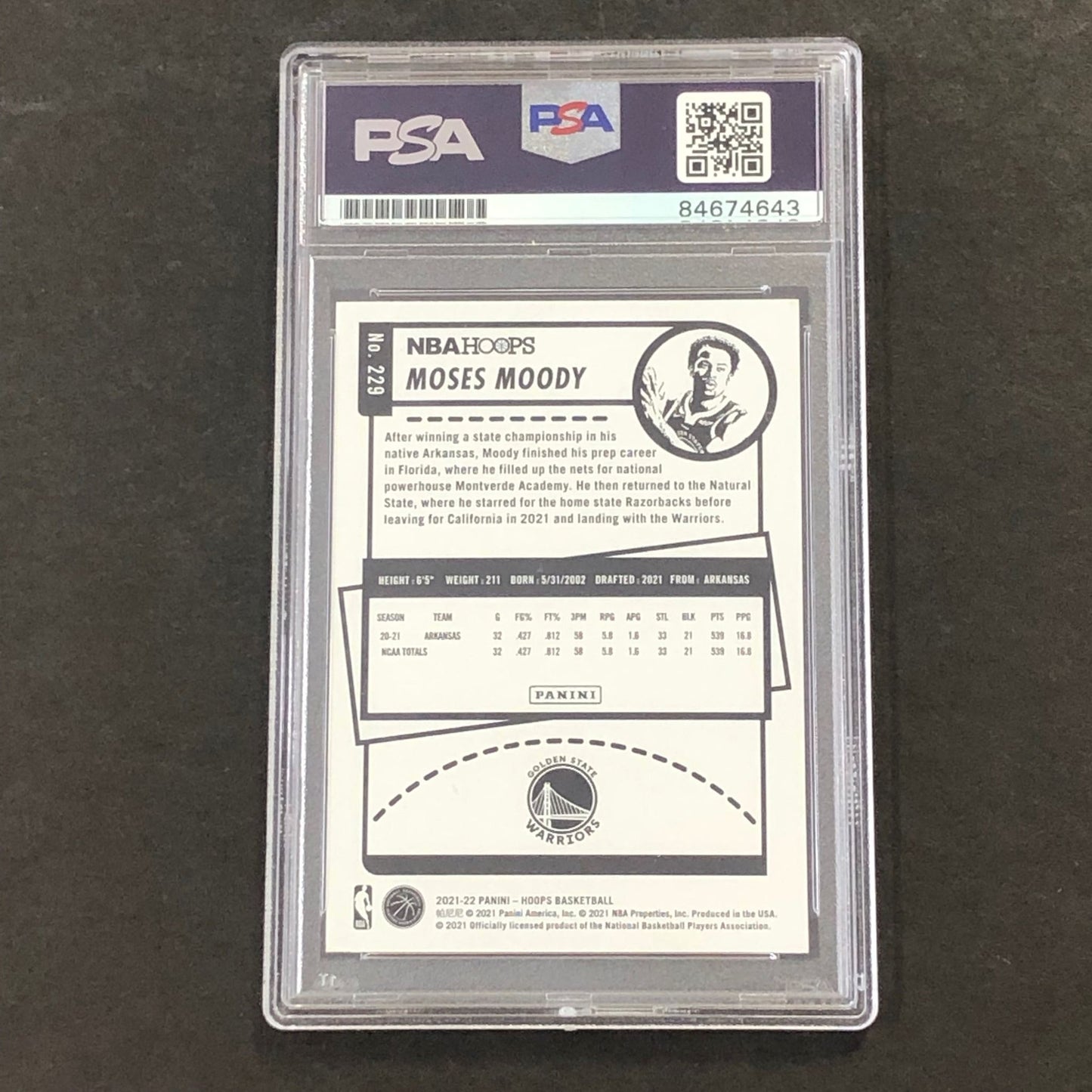 2021-22 Panini NBA Hoops #229 Moses Moody Signed Card AUTO 10 PSA Slabbed Warrio