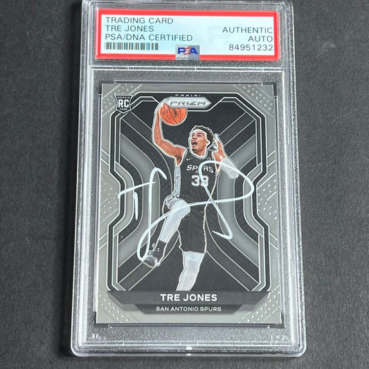 2020-21 Panini Prizm #291 Tre Jones Signed Card AUTO PSA/DNA Slabbed RC Spurs