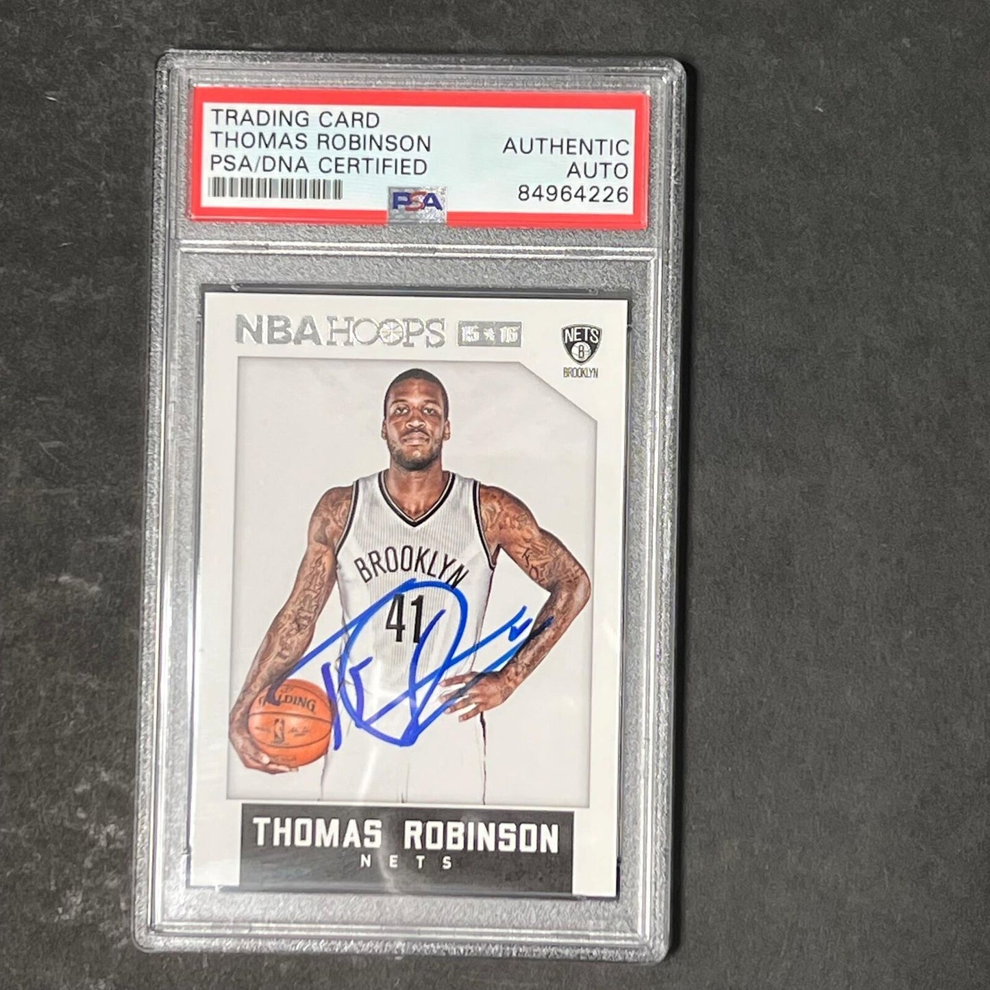 2015-16 NBA Hoops #175 Thomas Robinson Signed Card AUTO PSA Slabbed Nets