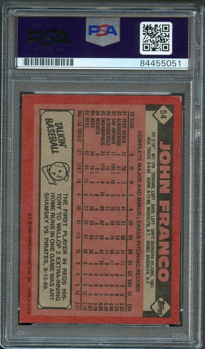 1986 Topps #54 John Franco Signed Card PSA Slabbed Auto Reds