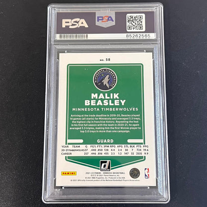 2021-22 NBA Hoops #58 Malik Beasley Signed Card AUTO PSA/DNA Slabbed