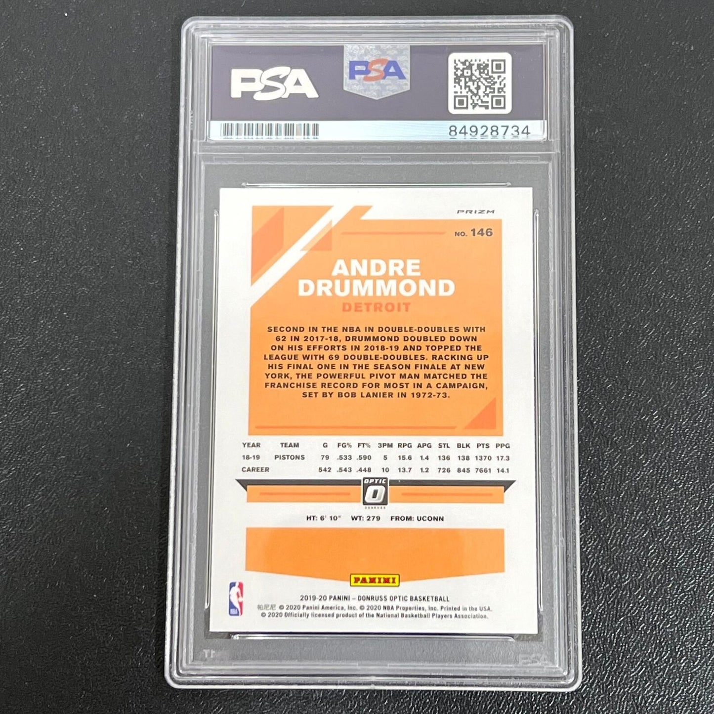 2019-20 Optic Prizm #146 Andre Drummond Signed Card AUTO PSA Slabbed Pistons