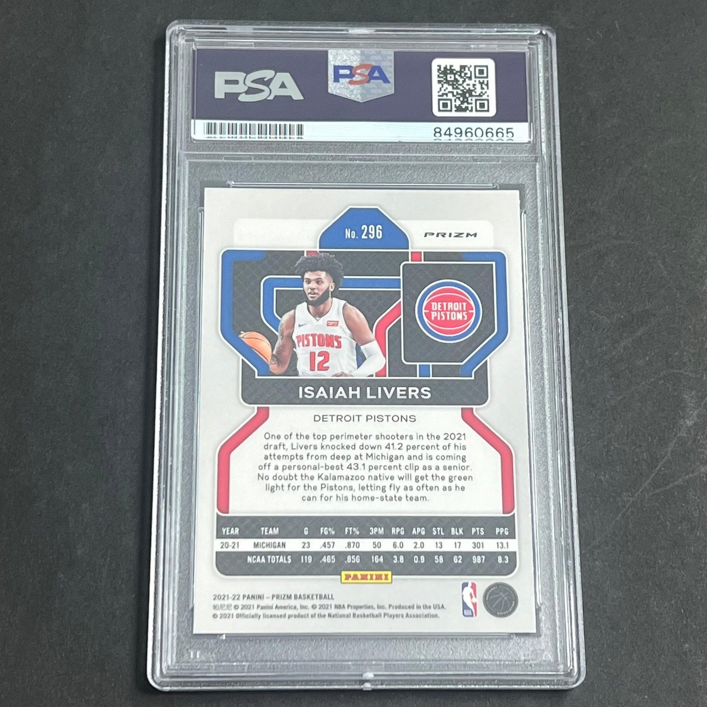 2021-2022 Panini Prizm #296 Isaiah Livers Signed Card AUTO PSA Slabbed RC Piston