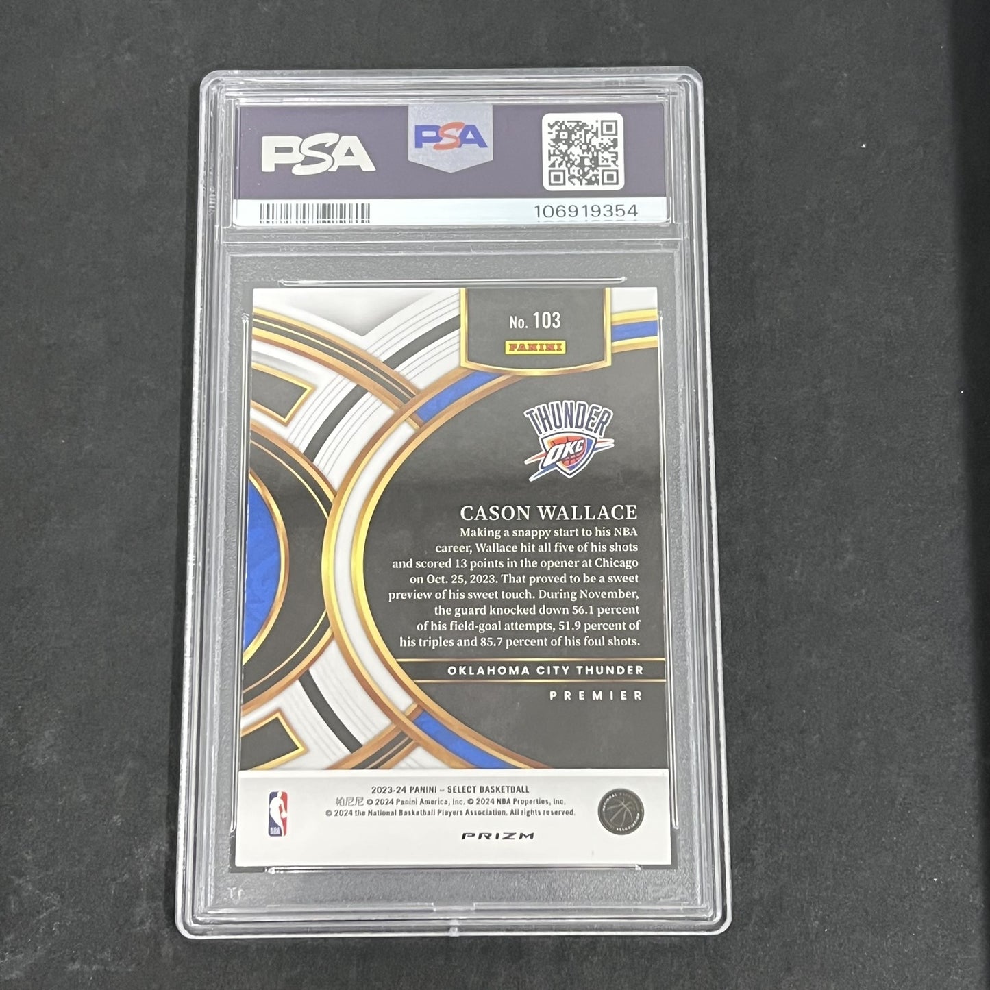 2023 Panini Select Blue Cracked Ice #103 Cason Wallace signed card PSA 9 Auto A