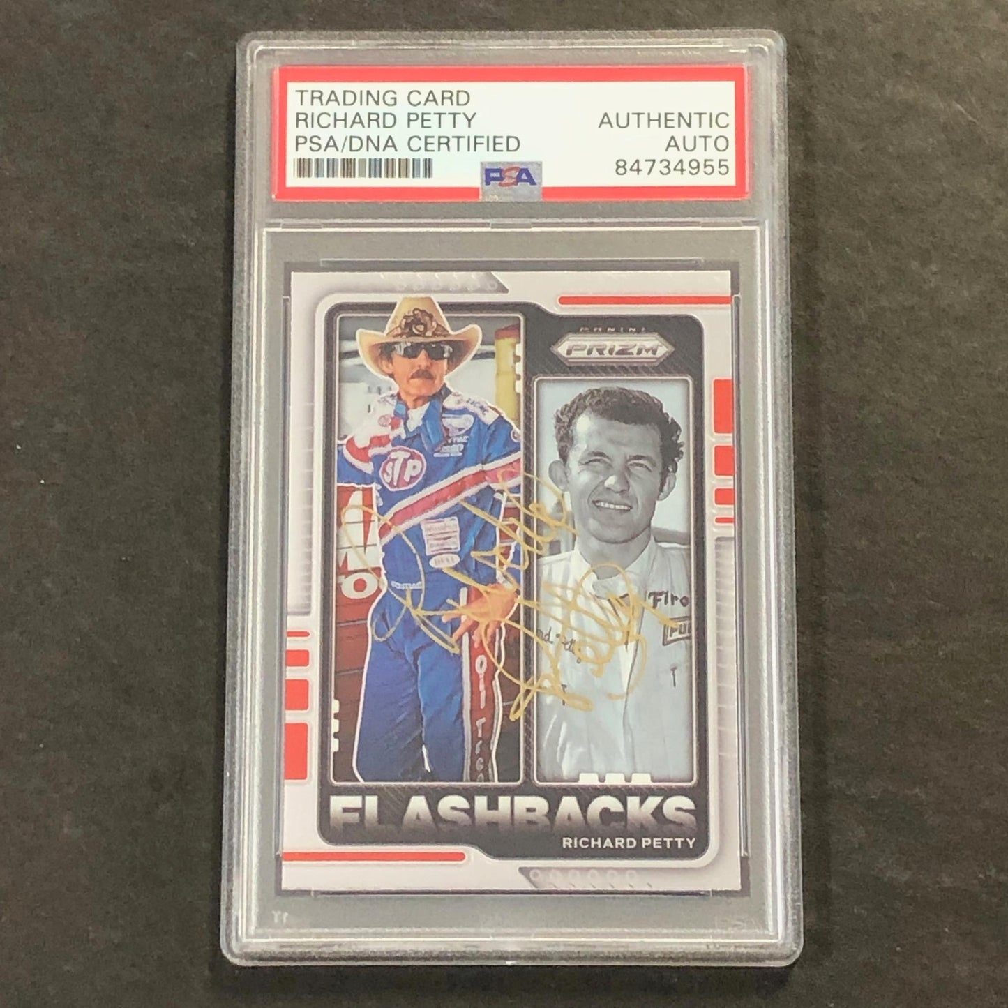 2021 Panini Prizm Racing Flashbacks #77 Richard Petty Signed Card AUTO  PSA Slab