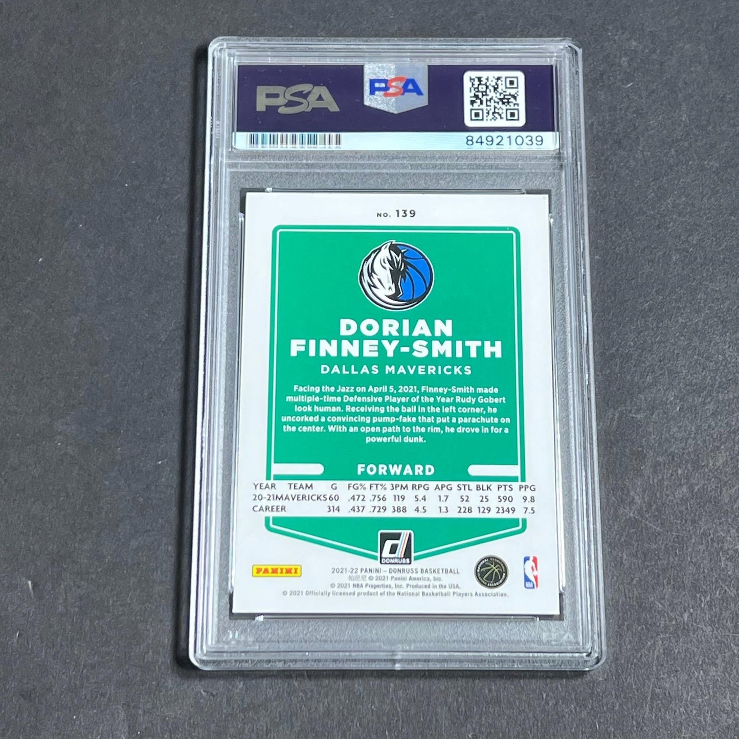 2021-22 Panini Donruss #139 Dorian Finney-Smith Signed Card AUTO PSA Slabbed Mav