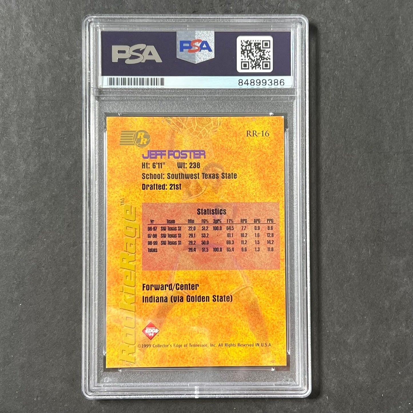 1999-2000 Rookie Rage #16 Jeff Foster Signed Card AUTO PSA Slabbed Indiana