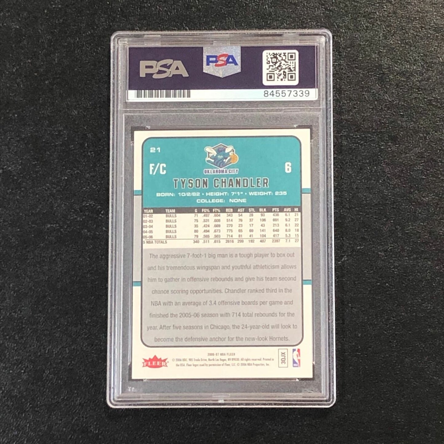 2006-07 FLEER #21 Tyson Chandler Signed Card AUTO PSA Slabbed Hornets