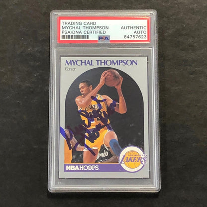 1990-91 NBA Hoops #160 Mychal Thompson Signed Card AUTO PSA Slabbed Lakers