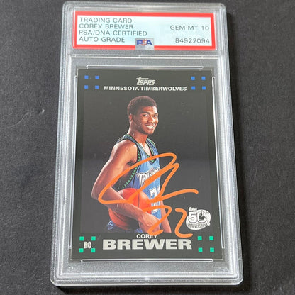 2007-08 Topps 50th Anniversary #117 Corey Brewer Signed Card AUTO GRADE 10 PSA S