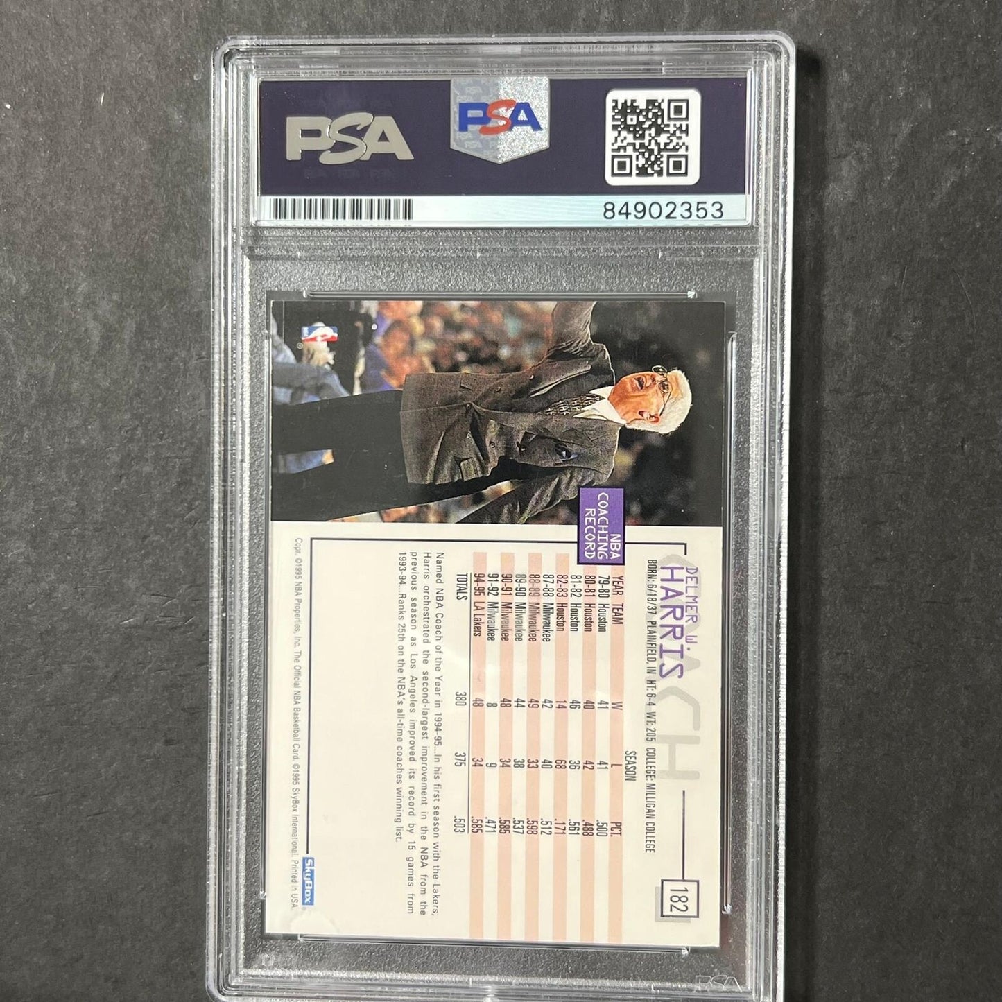 1995 Skybox #182 Del Harris Signed Card AUTO PSA Slabbed Lakers