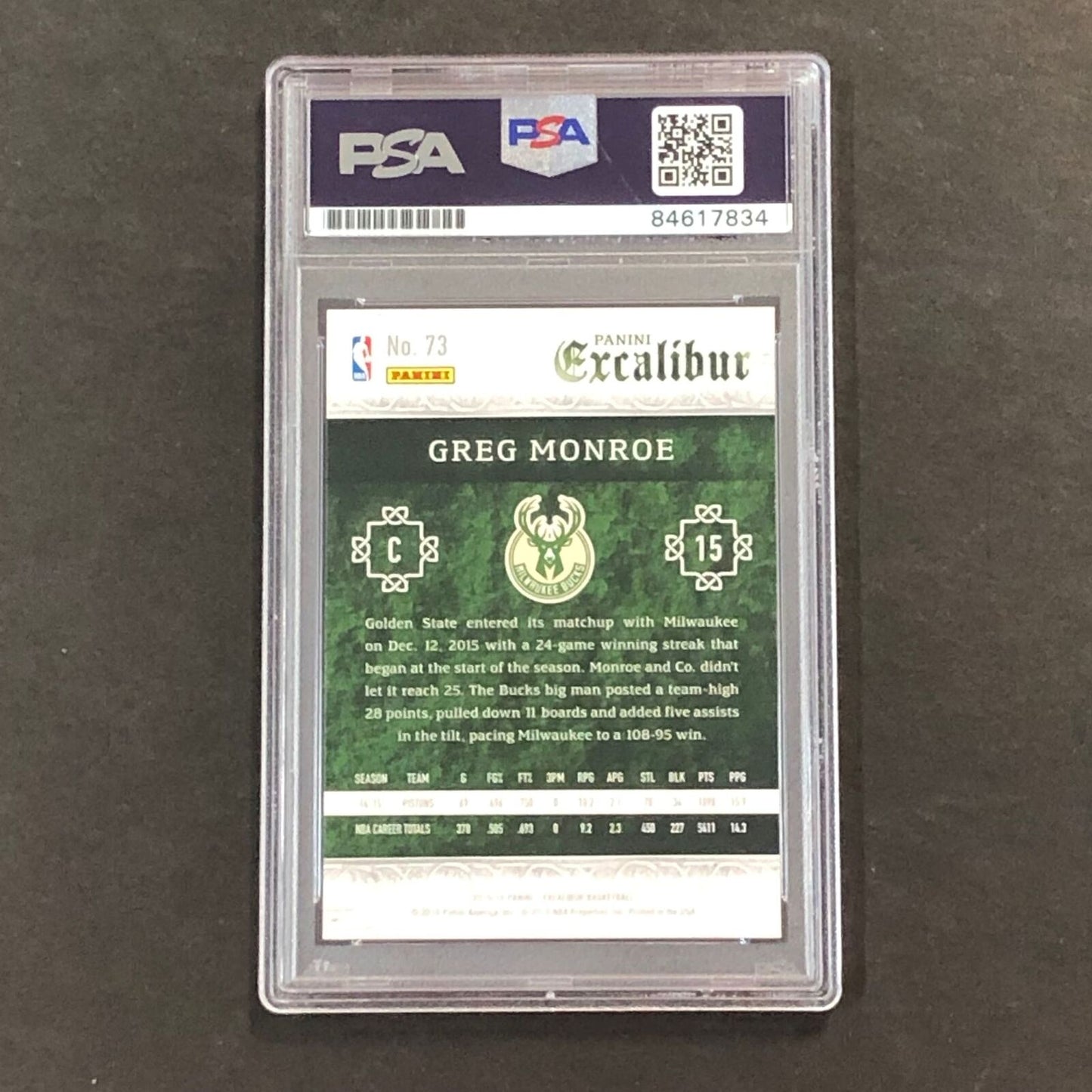 2015-16 Panini Excalibur #73 Greg Monroe Signed Card AUTO GRADE 10 PSA Slabbed B