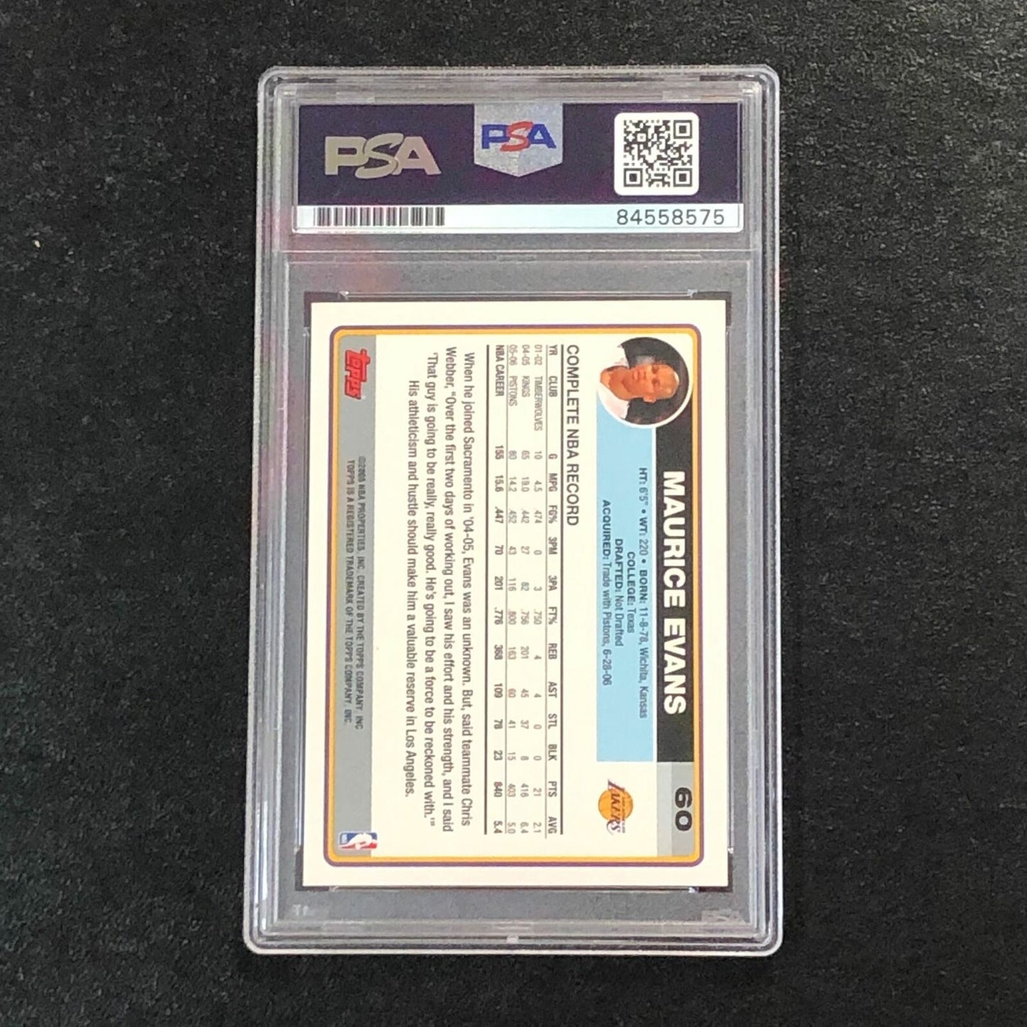 2006-07 Topps #60 Maurice Evans signed Card Auto PSA Slabbed Lakers
