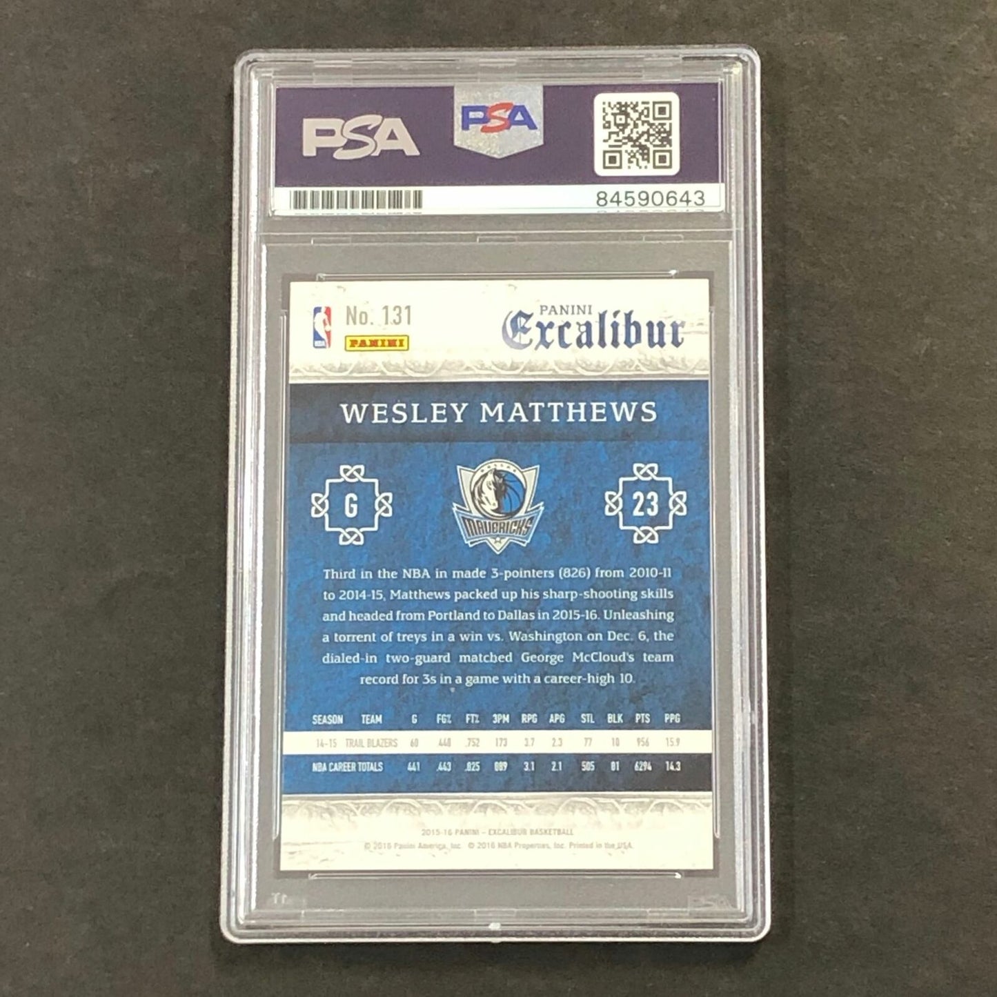 2015-16 Panini Excalibur #131 Wesley Matthews Signed Card AUTO PSA Slabbed Maver