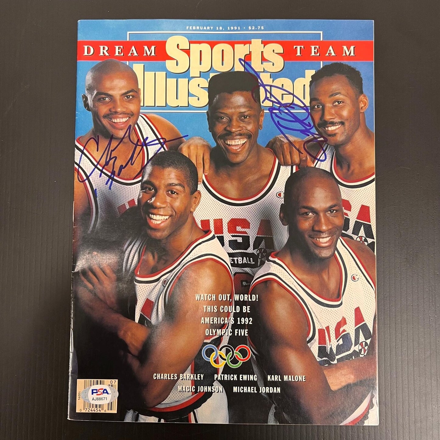 Charles Barkley and Karl Malone Sports Illustrated Signed Magazine PSA