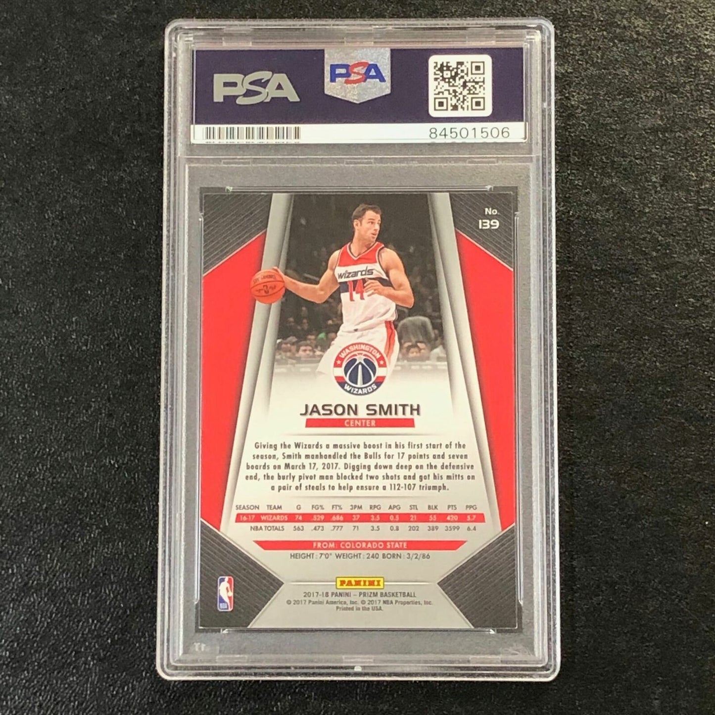 2017-18 Panini Prizm #139 Jason Smith Signed Card AUTO PSA Slabbed Wizards