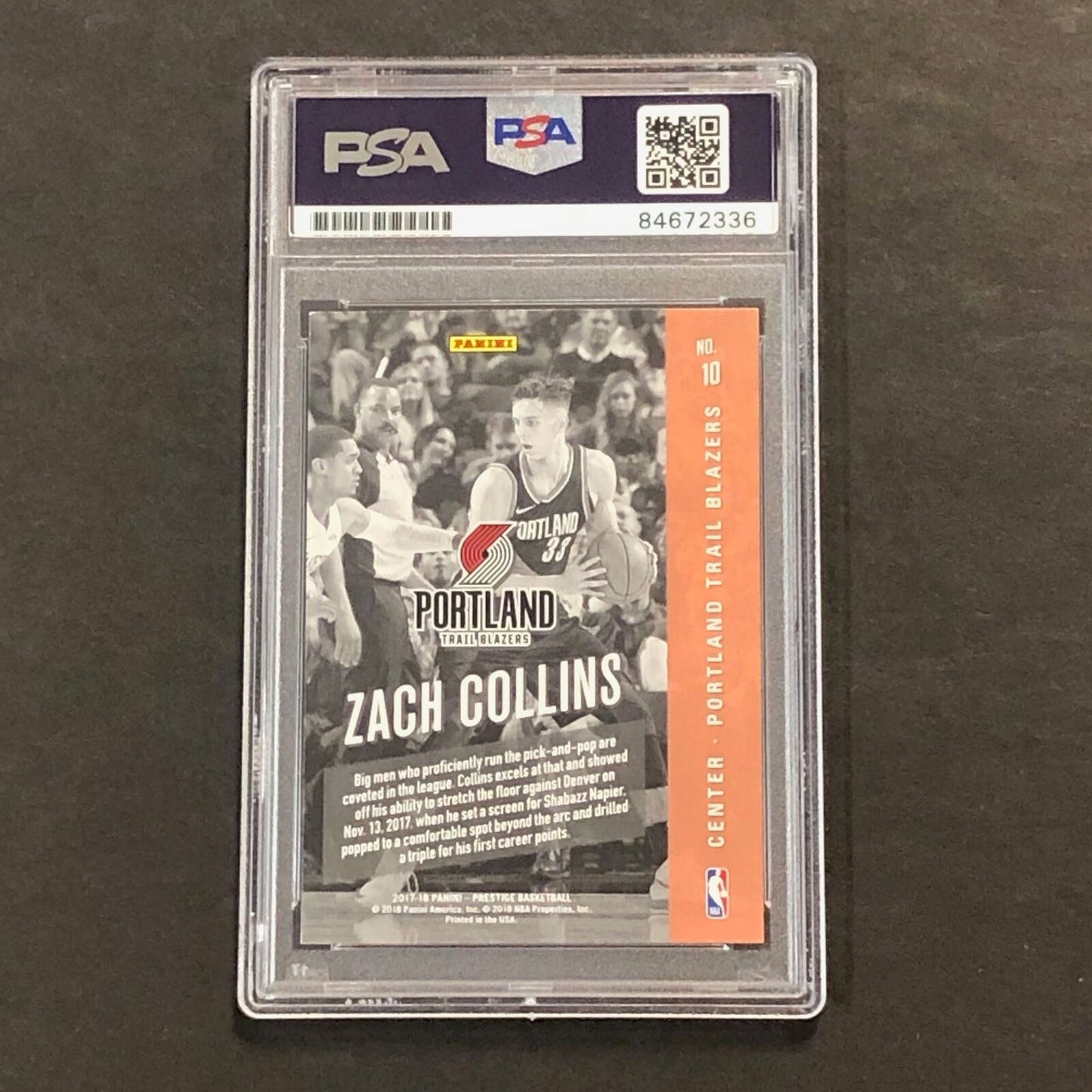 2017-18 NBA Panini Prestige Rookie Class #10 ZACH COLLINS Signed Card AUTO 10 PS