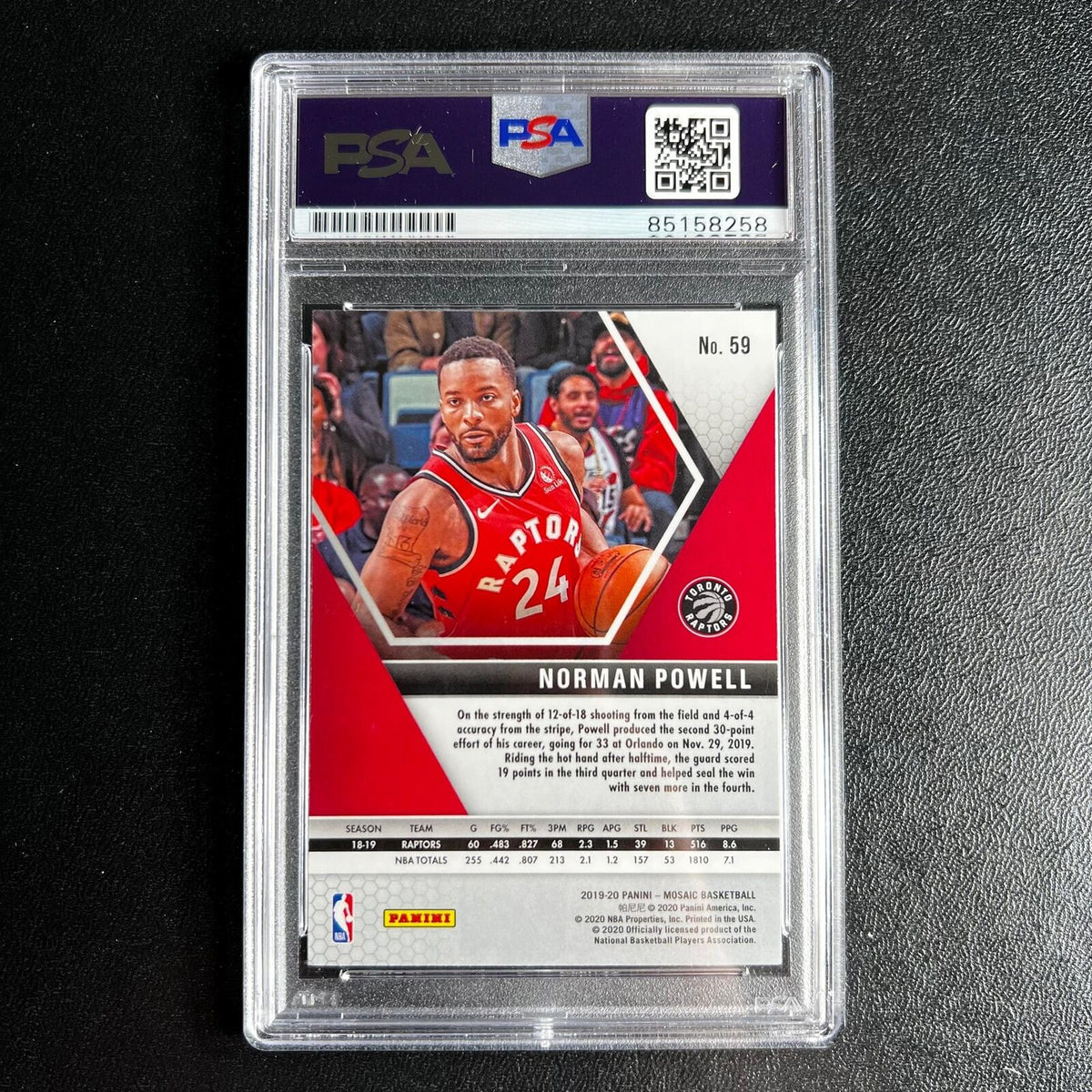 2019-20 Panini Mosaic #59 Norman Powell Signed Card AUTO 10 PSA Slabbed Raptors
