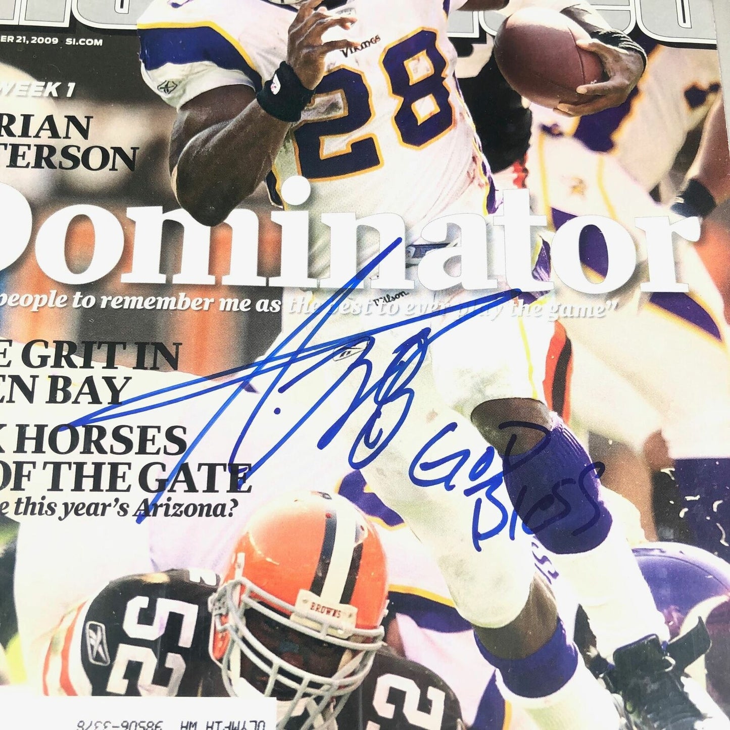 ADRIAN PETERSON Signed SI Magazine BAS Beckett Autographed Slabbed Minnesota Vik