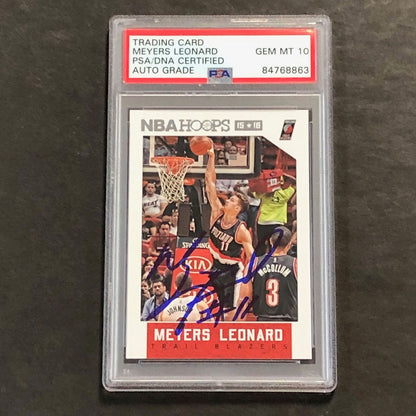 2015-16 Panini NBA Hoops #224 Meyers Leonard Signed Card AUTO 10 PSA Slabbed Por