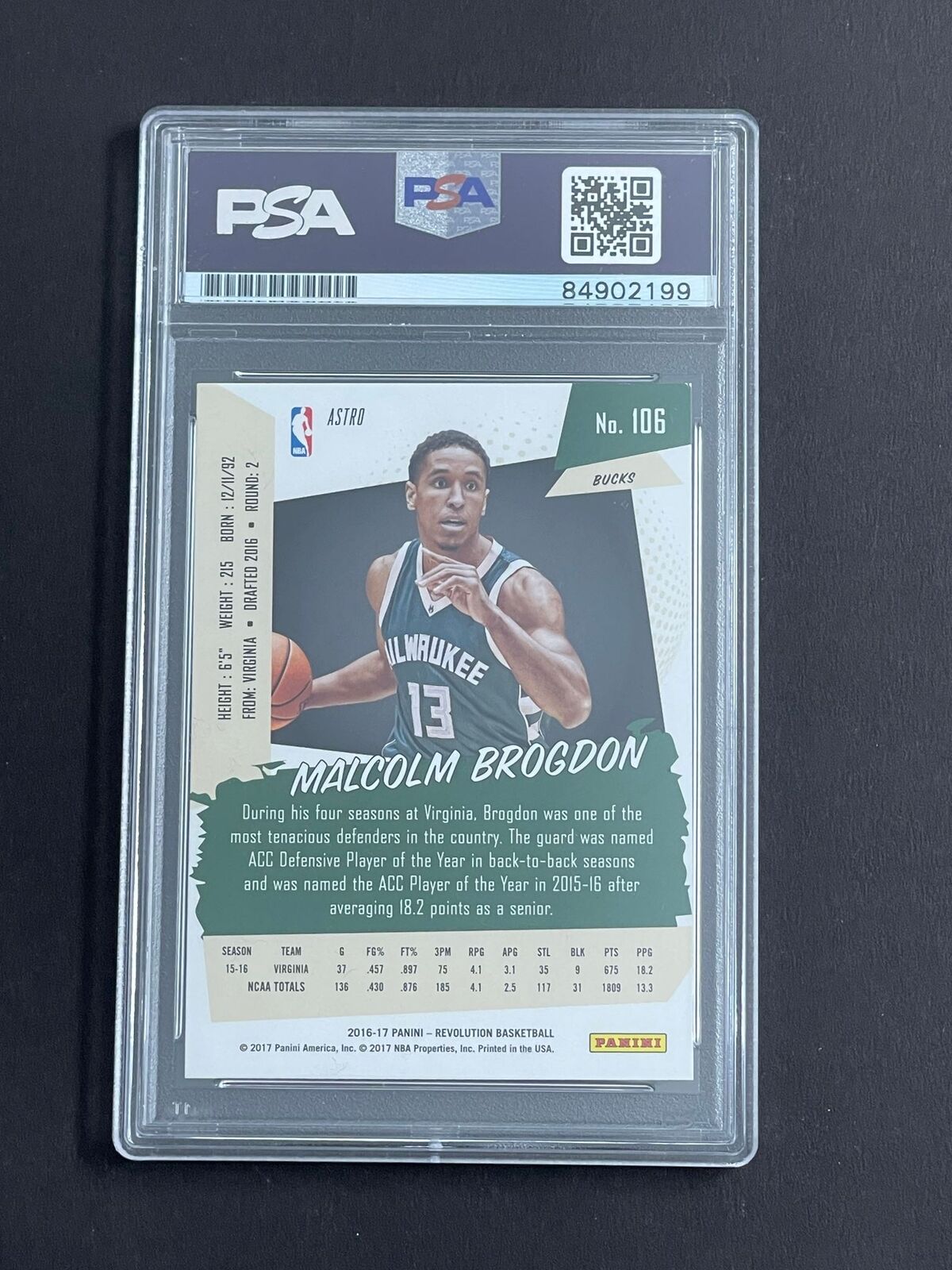 2016-17 Panini Revolution #106 Malcolm Brogdon Signed Card PSA Slabbed Bucks