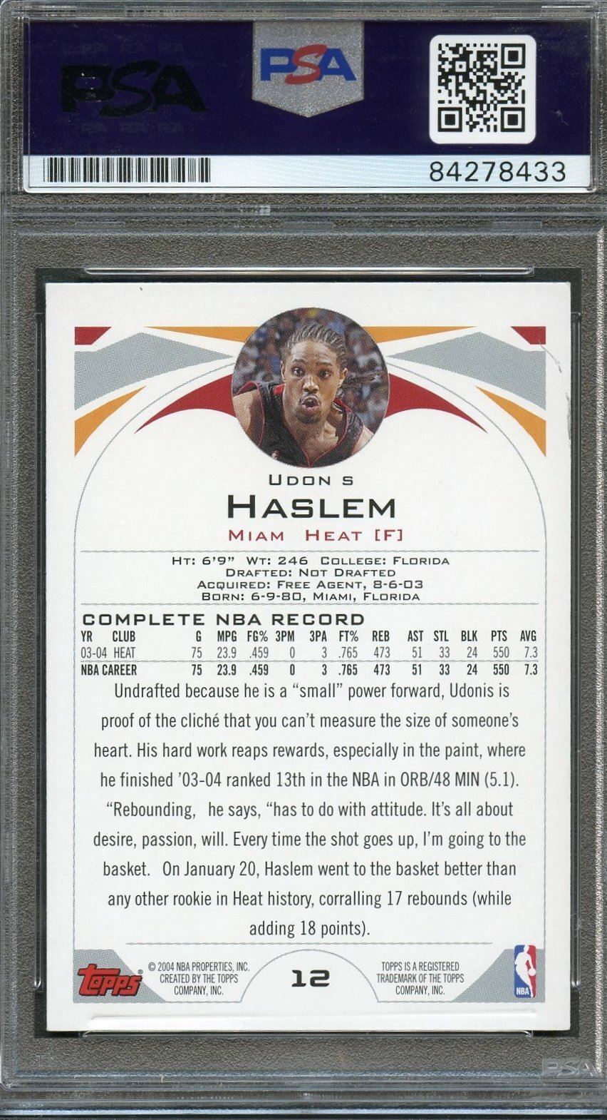 2004 Topps #12 Udonis Haslem Signed Card AUTO PSA Slabbed Heat