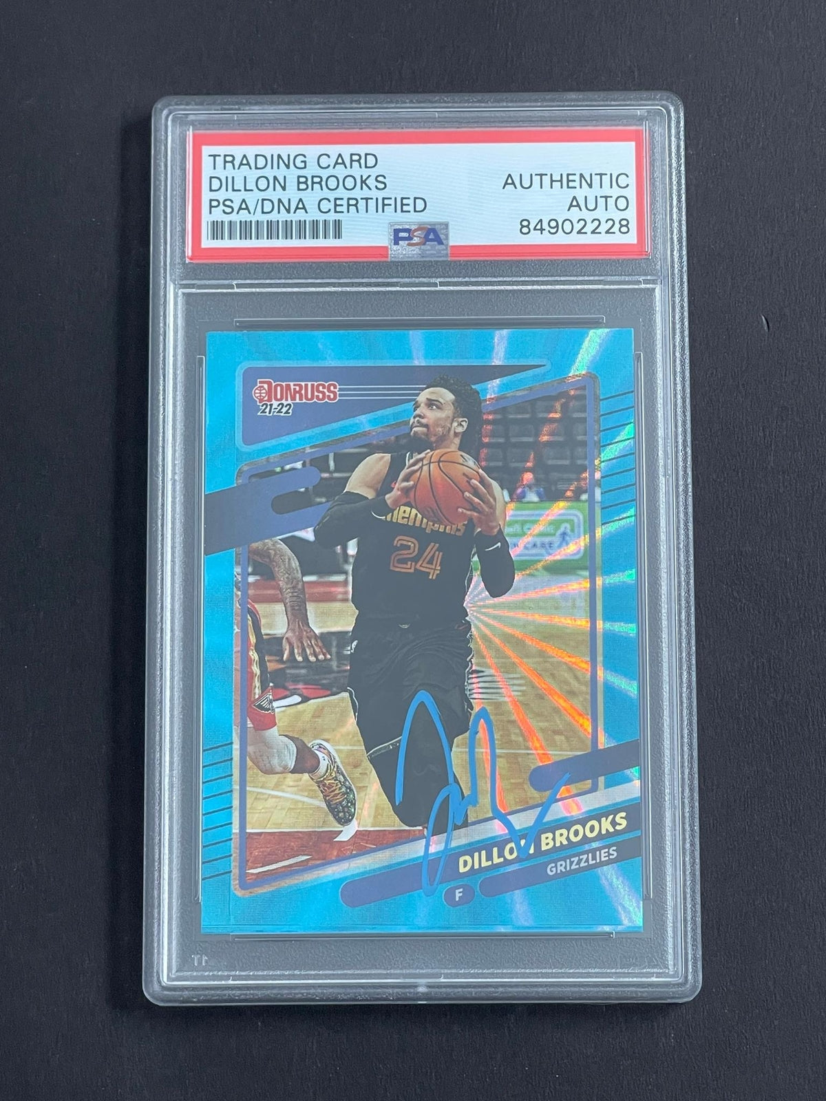2021-22 Panini Donruss Light Blue Laser #50 Dillon Brooks Signed Card PSA Slabbe