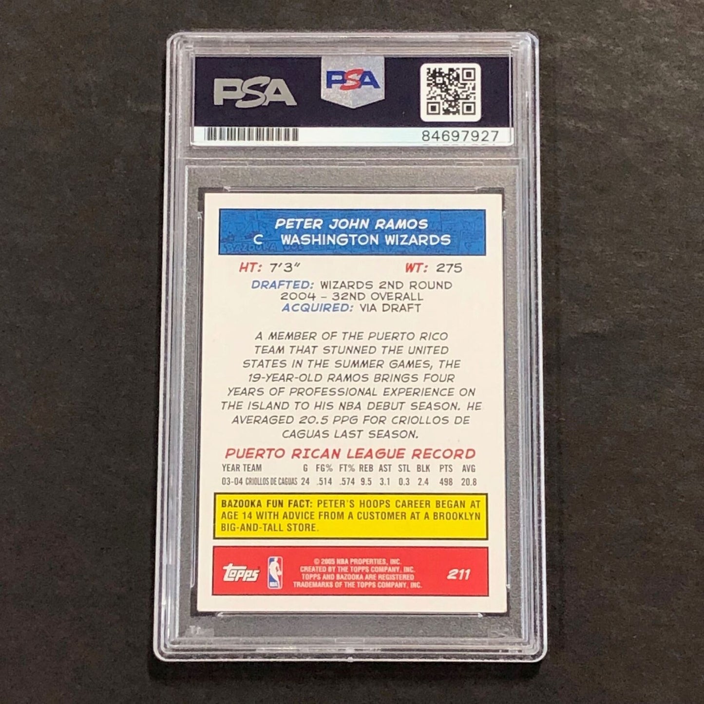 2004-05 Bazooka #211 Peter John Ramos Signed Card AUTO PSA Slabbed Wizards