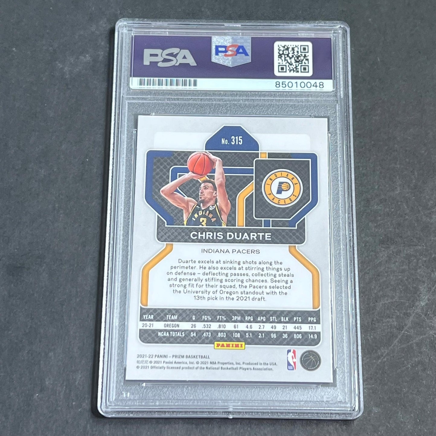 2021-22 Panini Prizm #315 Chris Duarte Signed Card AUTO PSA slabbed Pacers
