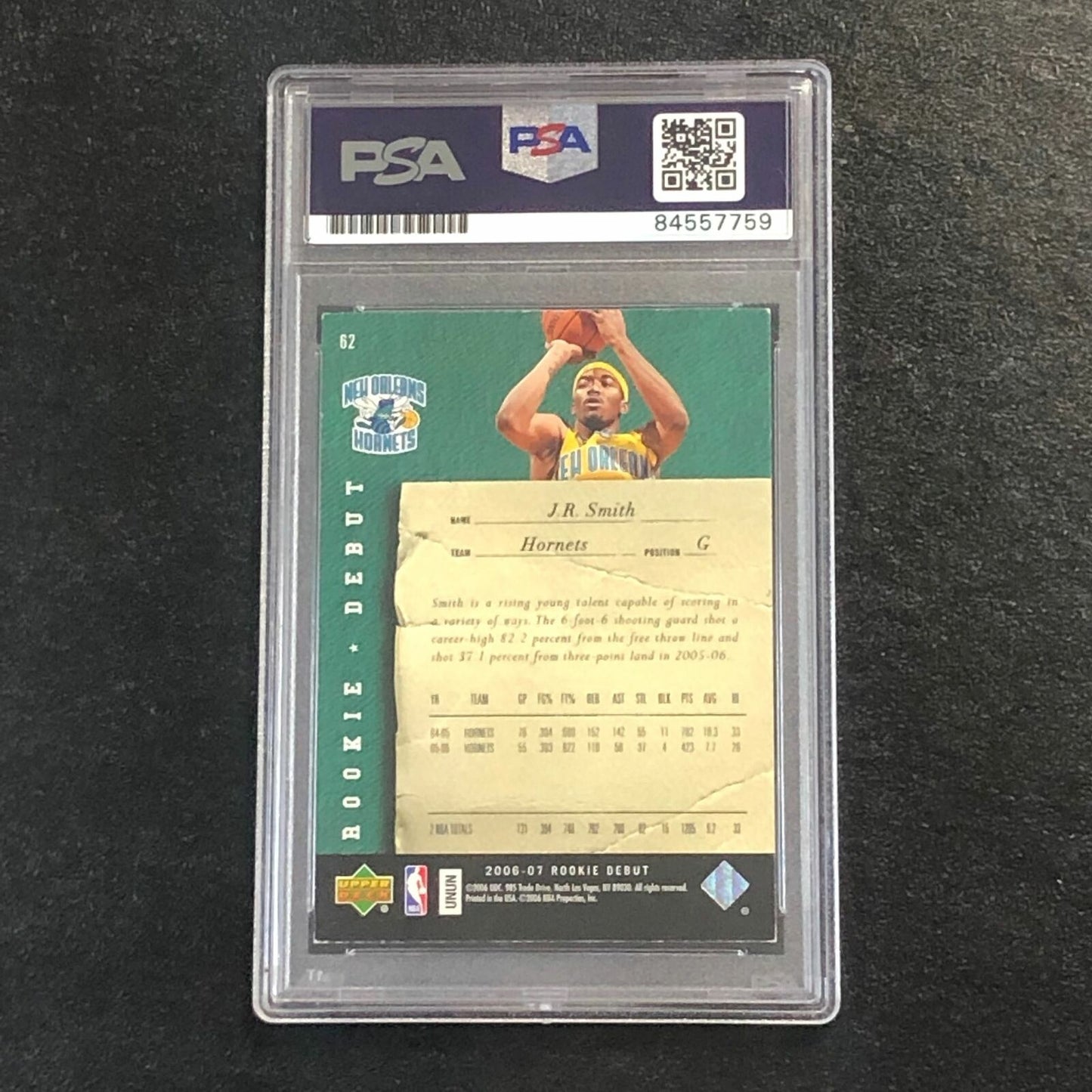 2006-07 Upper Deck Rookie Debut #62 J.R. Smith Signed Card AUTO PSA Slabbed RC H