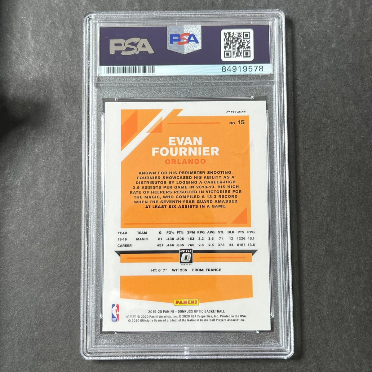 2019-20 Panini Optic #15 Evan Fournier Signed Card AUTO PSA Slabbed Magic