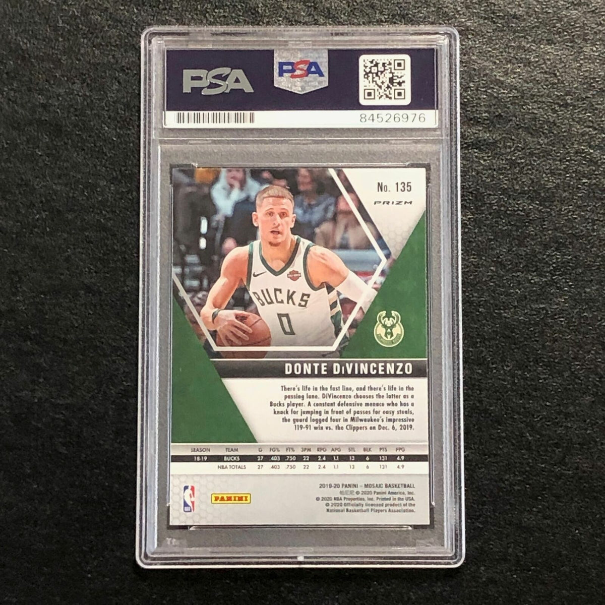 2019 Mosaic Blue Reactive #135 DONTE DIVINCENZO Signed Card AUTO PSA/DNA Slabbed