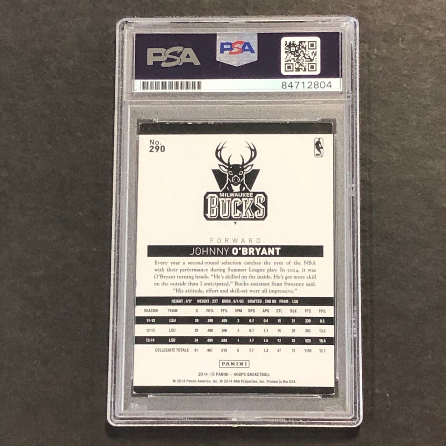 2014-15 NBA Hoops #290 Johnny O'Bryant Signed Card AUTO PSA/DNA Slabbed RC Bucks