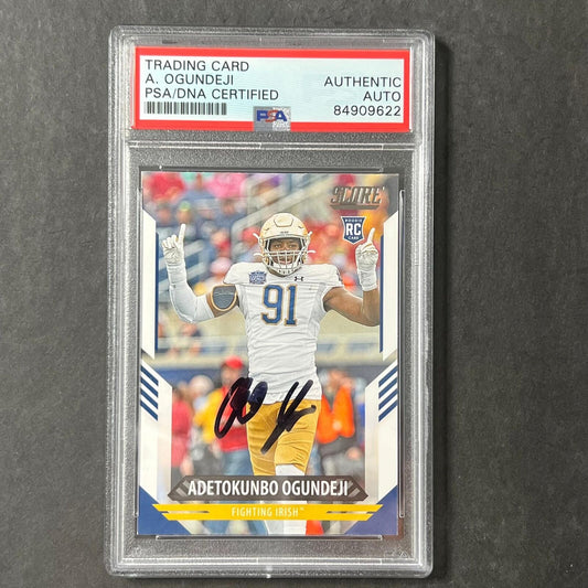 2021 Panini Score #395 Adetokunbo Ogundeji Signed card Auto PSA/DNA Notre Dame F