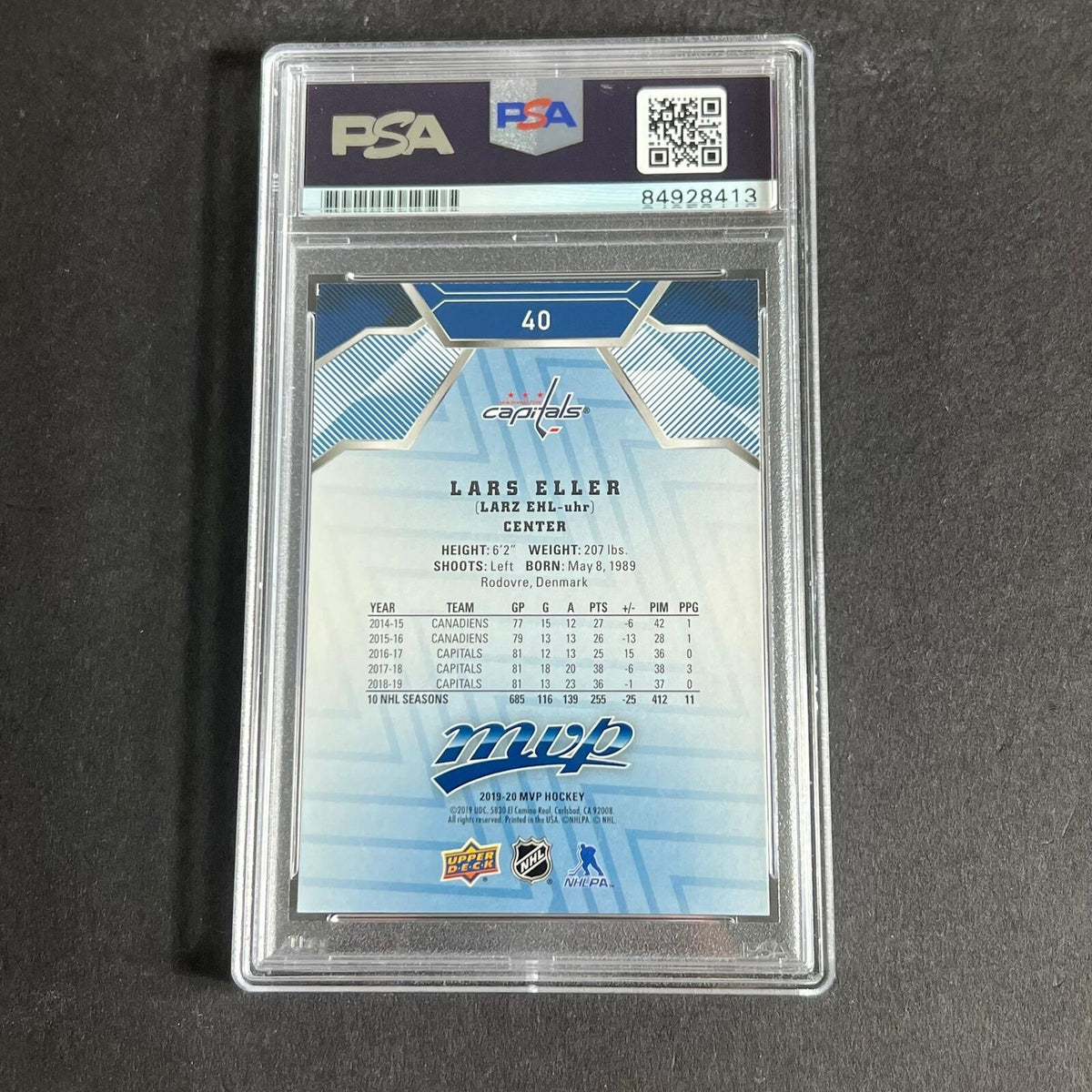 2019-20 Upper Deck MVP Hockey #40 Lars Eller Signed Card AUTO PSA Slabbed Capita