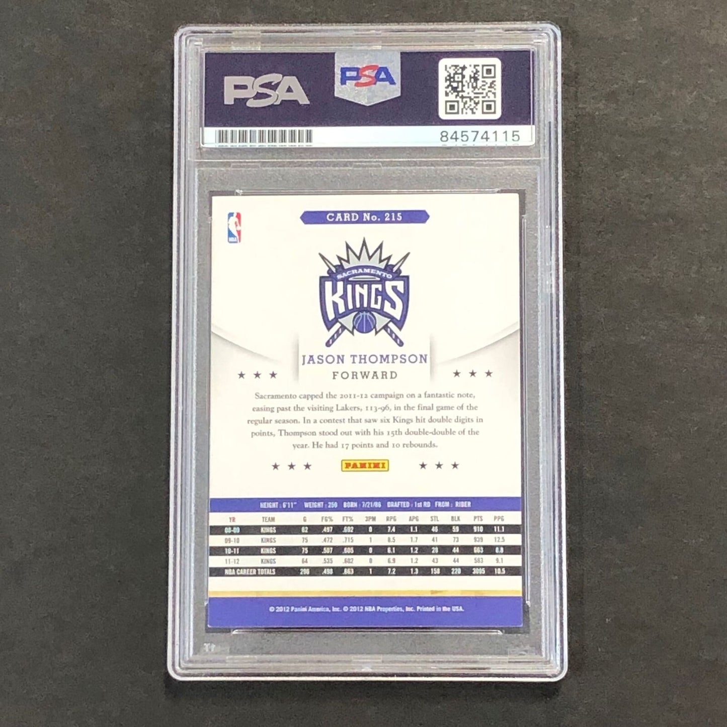 2012-13 NBA Hoops #215 Jason Thompson Signed Card AUTO PSA Slabbed Kings