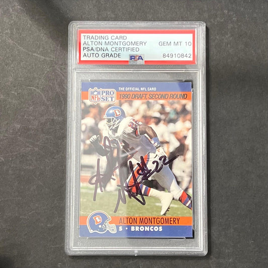 1990 NFL Pro Set #721 Alton Montgomery Signed Card AUTO 10 PSA Slabbed Broncos