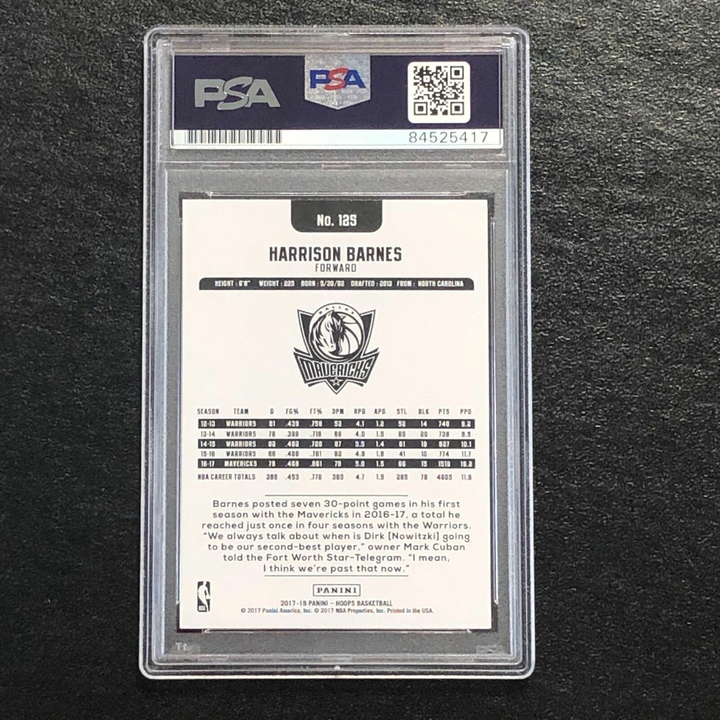 2017-18 NBA Hoops #125 Harrison Barnes Signed Card AUTO 10 PSA Slabbed Mavericks