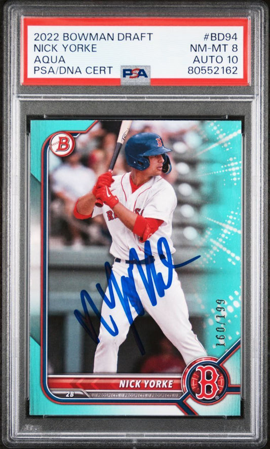 2022 Bowman Draft Aqua #BD94 Nick Yorke Signed Rookie Card PSA 8 AUTO 10 Red Sox