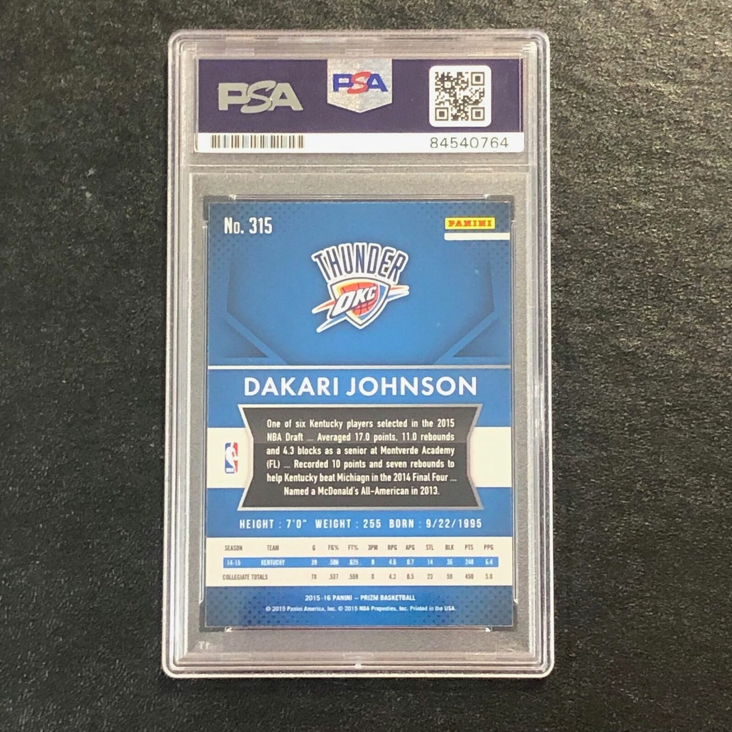 2015-16 Panini Prizm #315 Dakari Johnson Signed Card AUTO PSA Slabbed RC Thunder