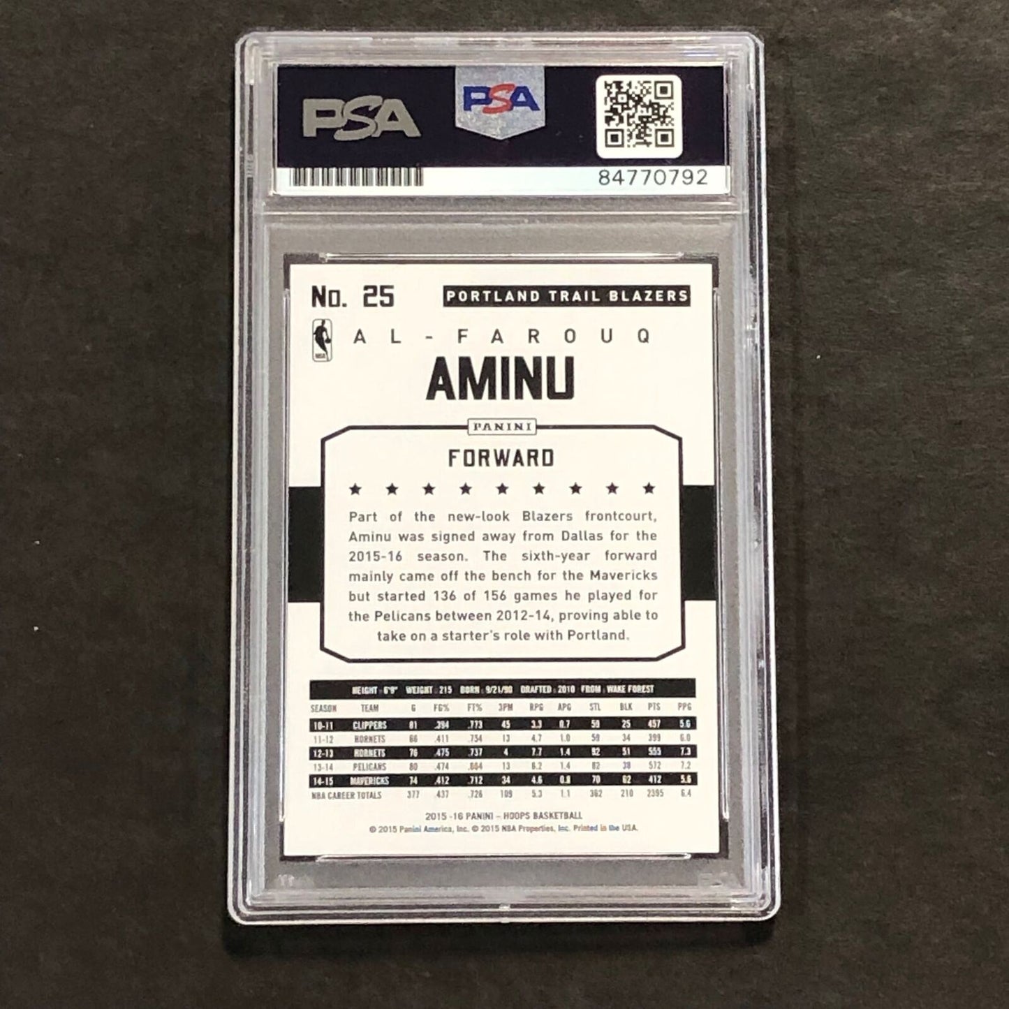 2015-16 NBA Hoops #25 Al-Farouq Aminu Signed Card AUTO PSA Slabbed Trail Blazers