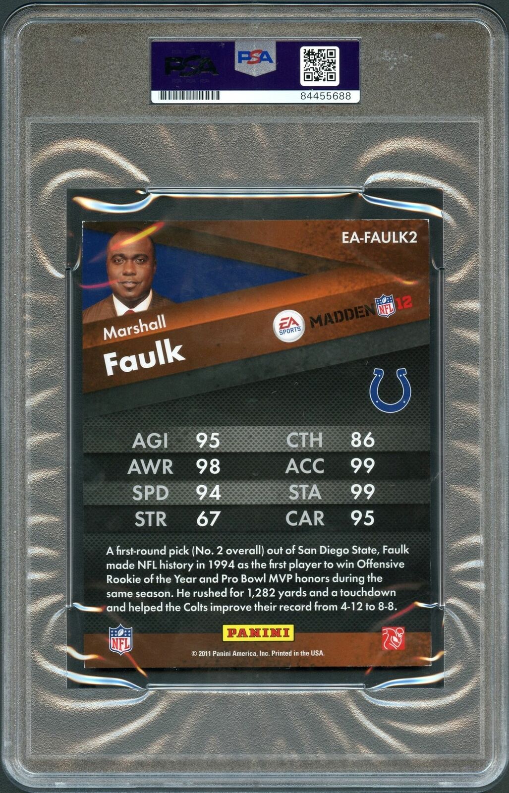 MARSHALL FAULK Signed Panini Madden 12 Card PSA Slabbed Auto