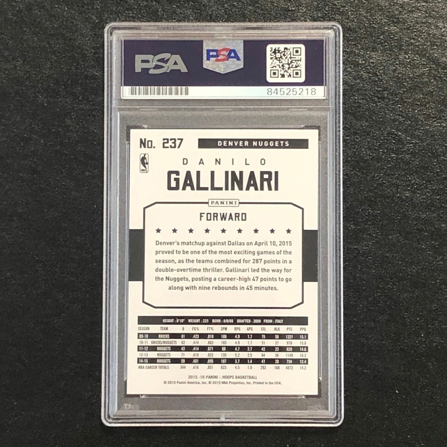 2015-16 NBA Hoops #237 Danilo Gallinari Signed AUTO PSA Slabbed Nuggets