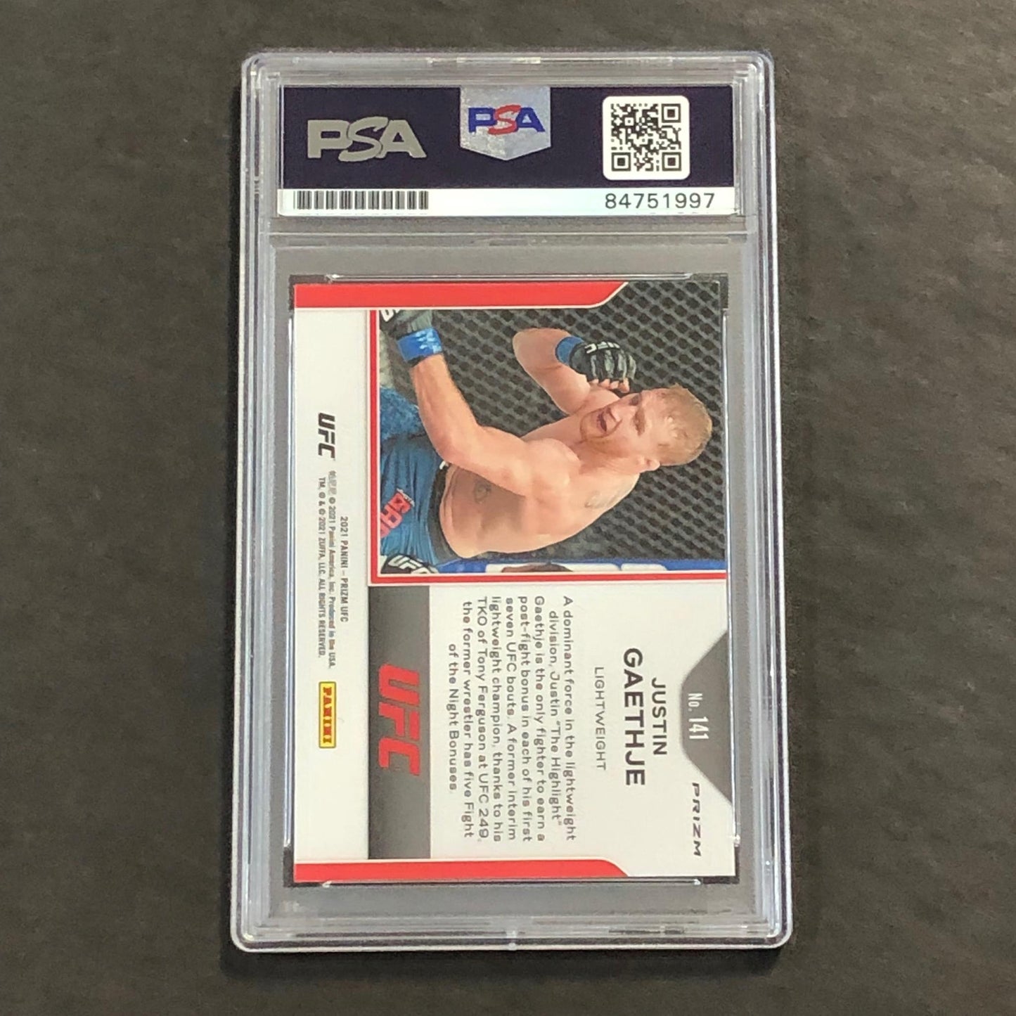 2021 Panini Prizm #141 Justin Gaethje Signed Card AUTO PSA Slabbed